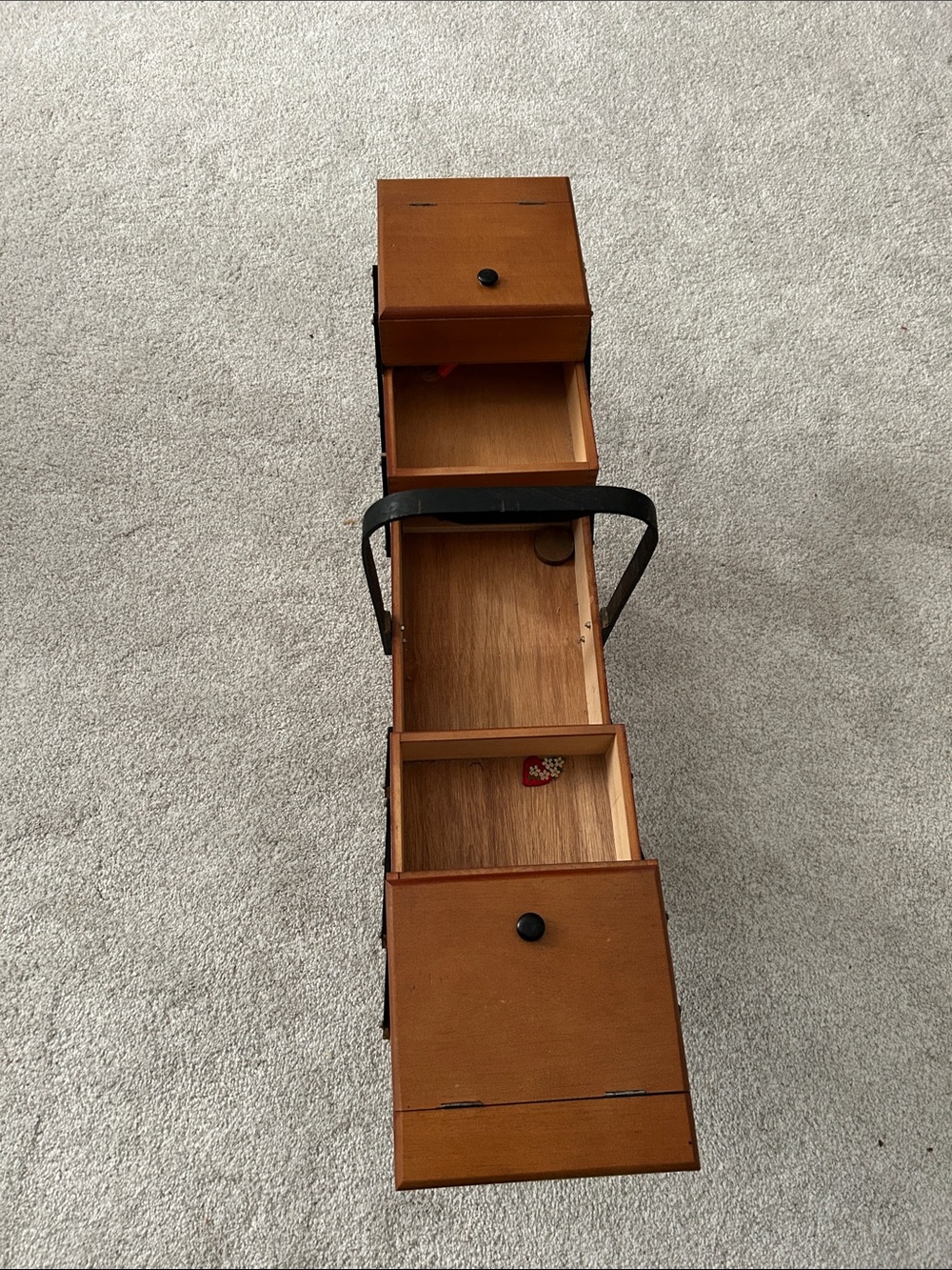 Vintage Wooden Sewing Box with Black Accents and feet. - Picture 10 of 15